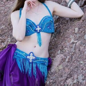 EUC Retro Style Pharonix Egyptian Bellydance Bedlah Bra Belt Beaded